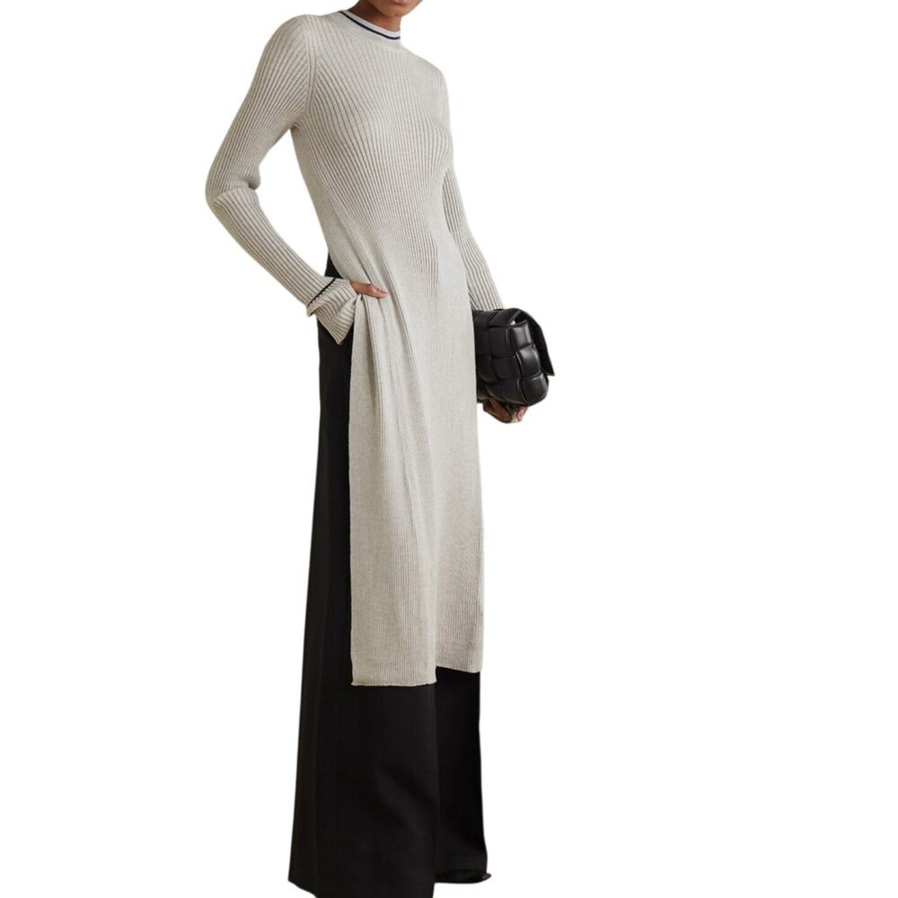 Maison Margiela MM4 Fused Wool Knit Open back Tunic size XS Light Gray Navy Midi